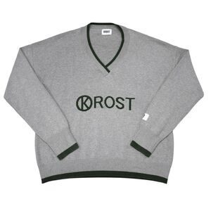 Krost Kosher‎ K Sweater Size Large Gray Green V Neck Pullover Knit Streetwear